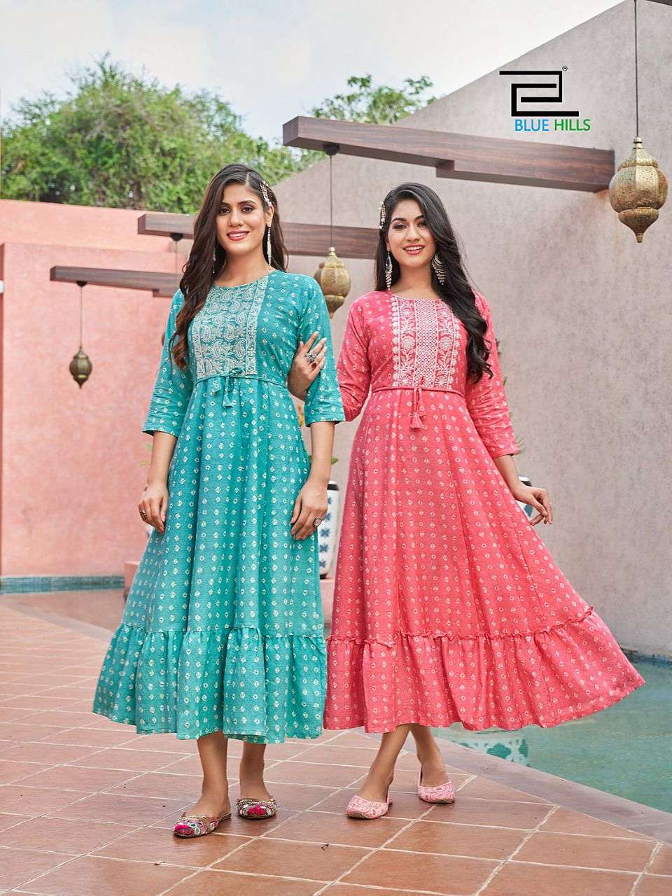 Blue Hills-Colors-14Kg-Rayon-Print-Anarkali-Gown-Kurti-1001-1002